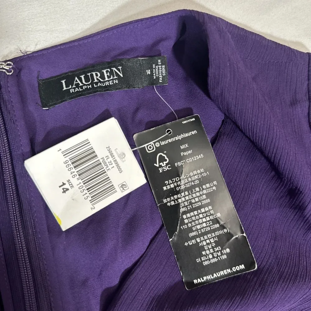 NWD$165 LAUREN Ralph Lauren [ 14 ] Crinkle Georgette Surplice Dress‎ Purple